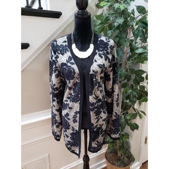 Palette Women Black Floral Nylon Open Front Long Sleeve Cardigan Sweater Size XL - Picture 11 of 11